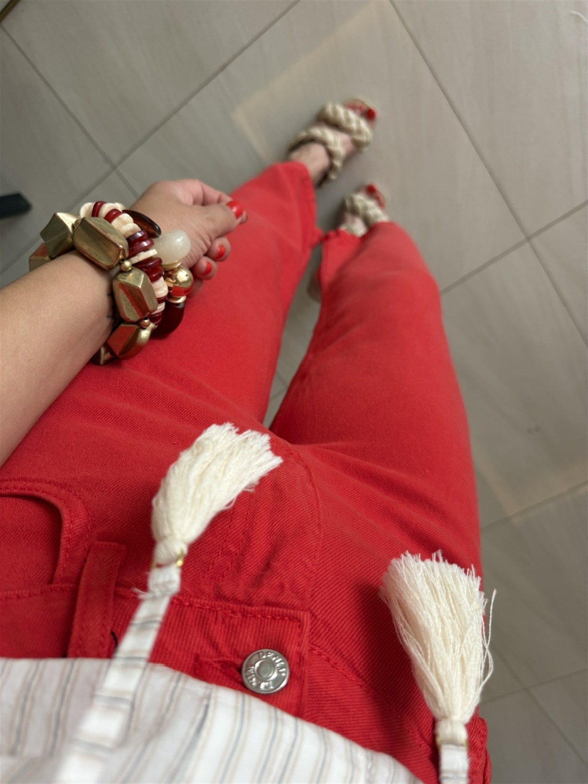 Premium Tensel Denim Pantolon - Kırmızı