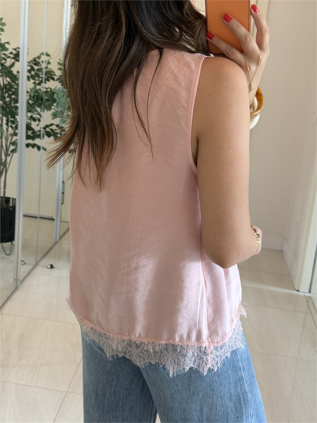 Etek Ucu Dantelli Modal Bluz-Pembe