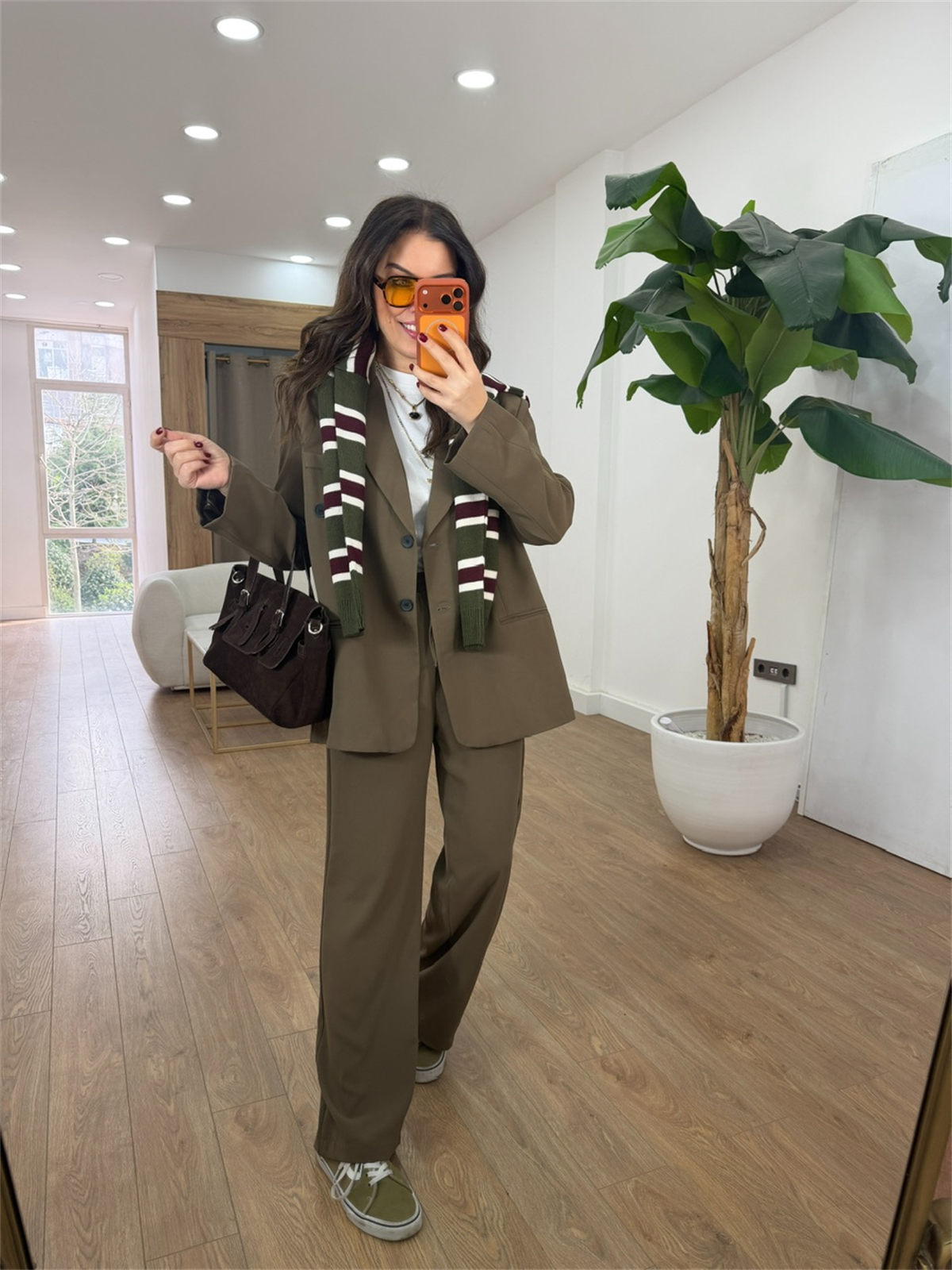 Kruvaze Yaka Beli Lastikli Pantolon Ceket Takım - Haki