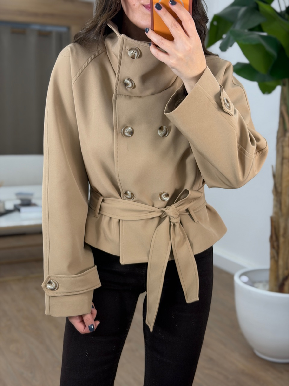 Dik Yaka Beli Bağlamalı Trençkot - Camel