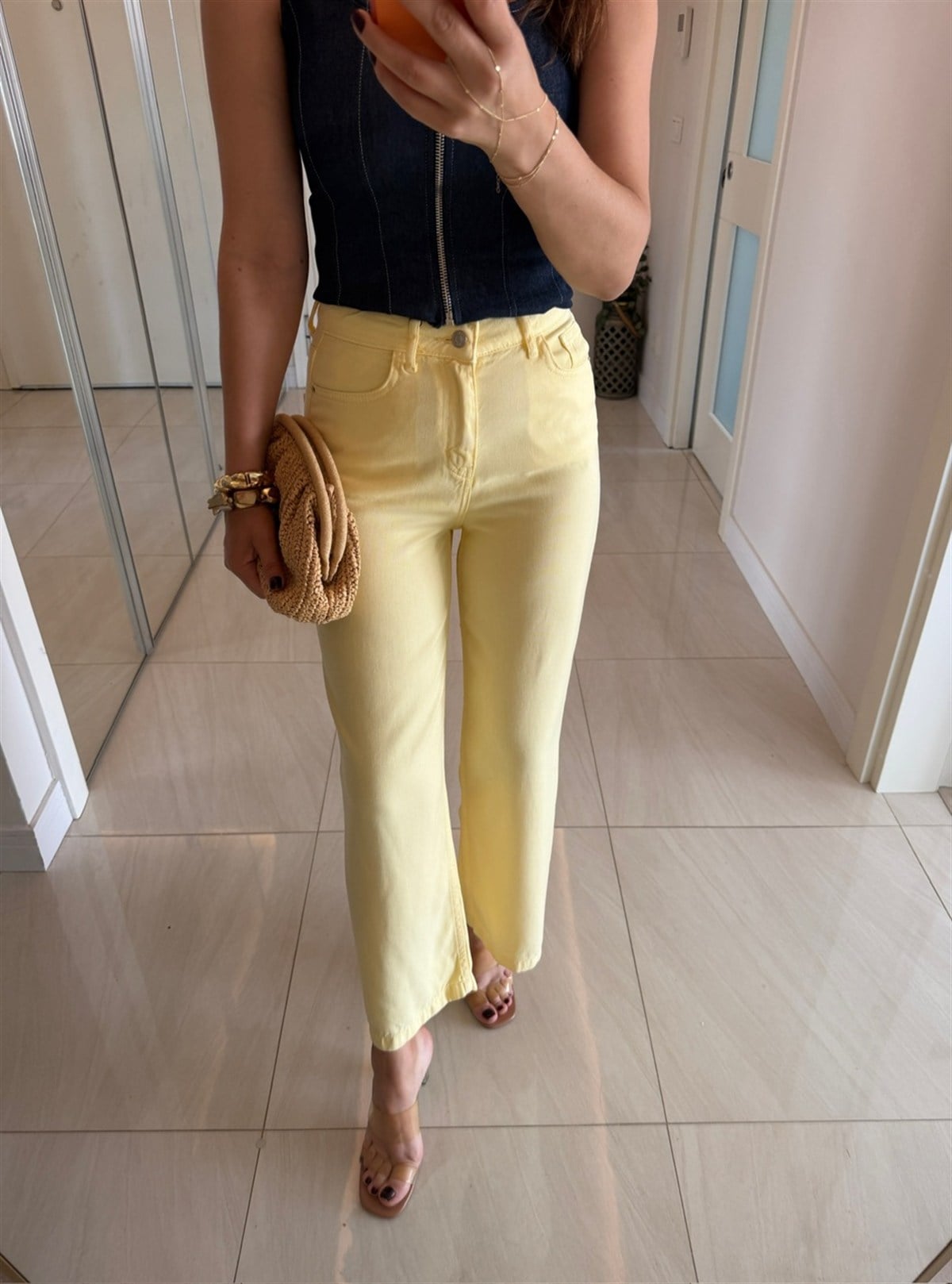 Premium Tensel Denim Pantolon - Sarı