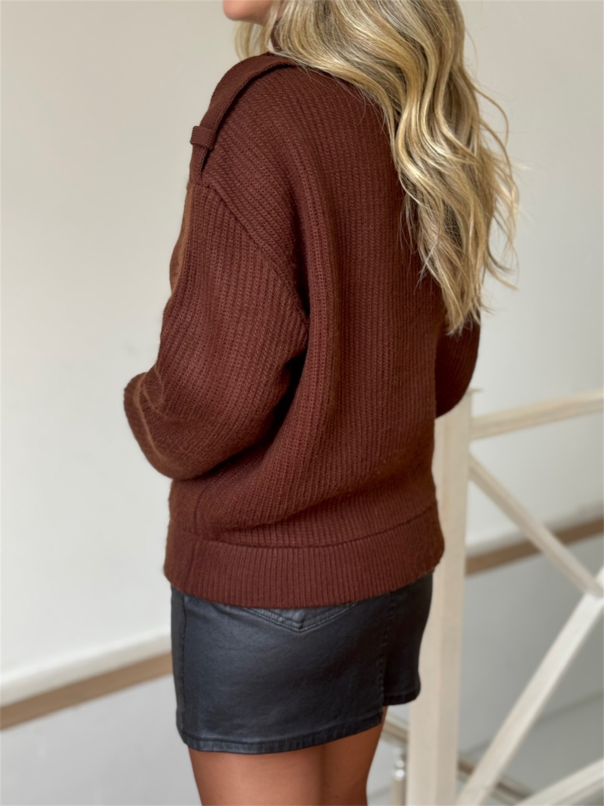 Balıkçı Yaka Triko Ceket - Kahverengi