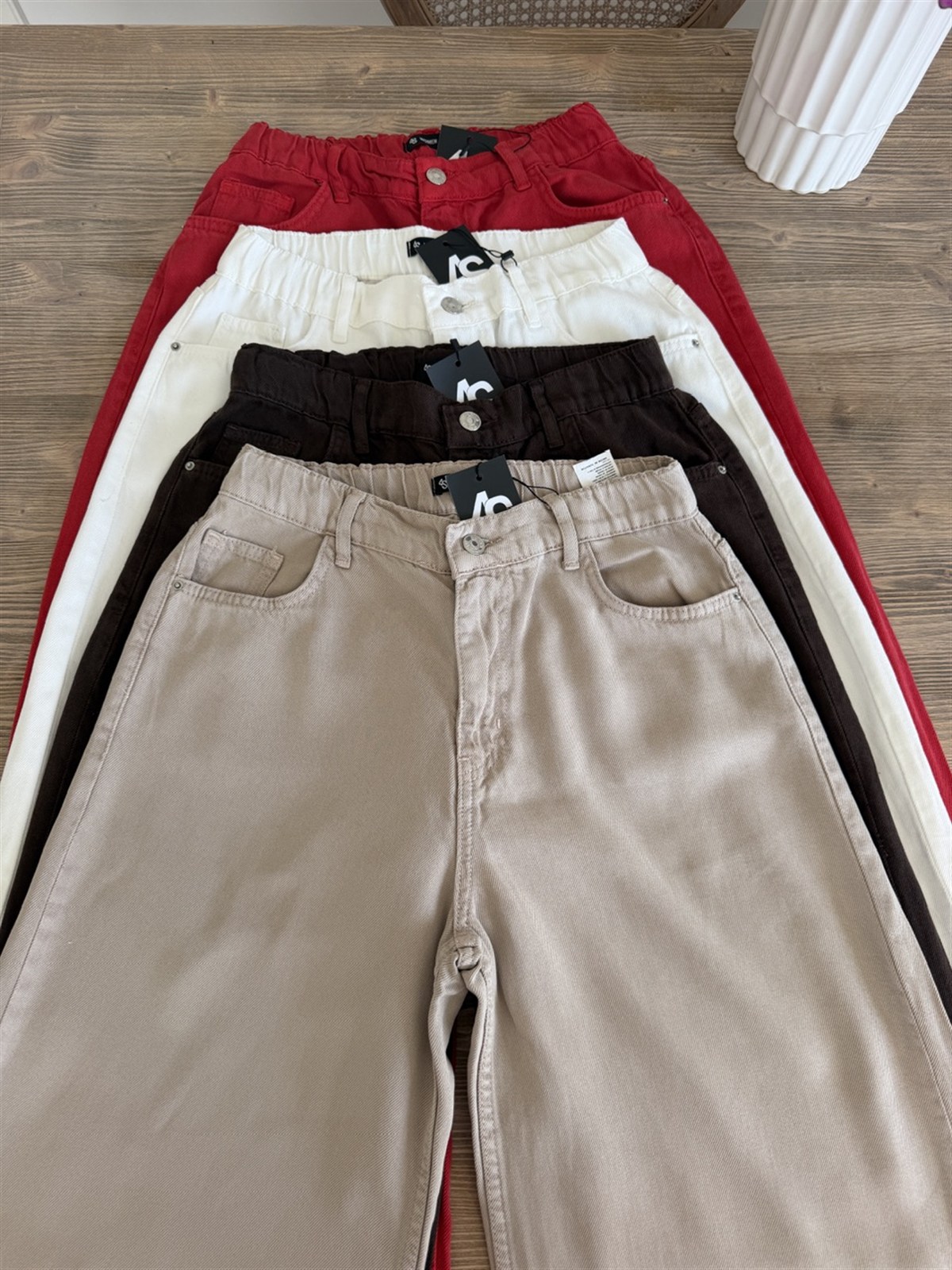 Premium Tensel Palazzo Denim Pantolon - Kahve