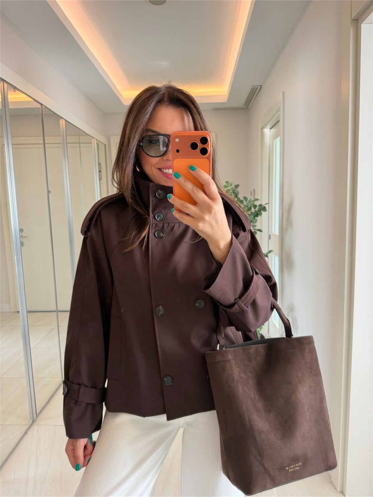 Orijinal Marka Kuşaklı Astarlı Premium Trenç - Kahve