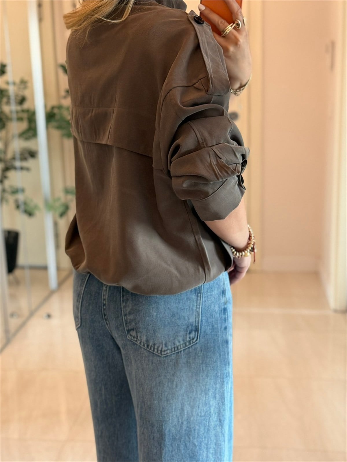 Dik Yaka Premium Tensel Ceket-Haki