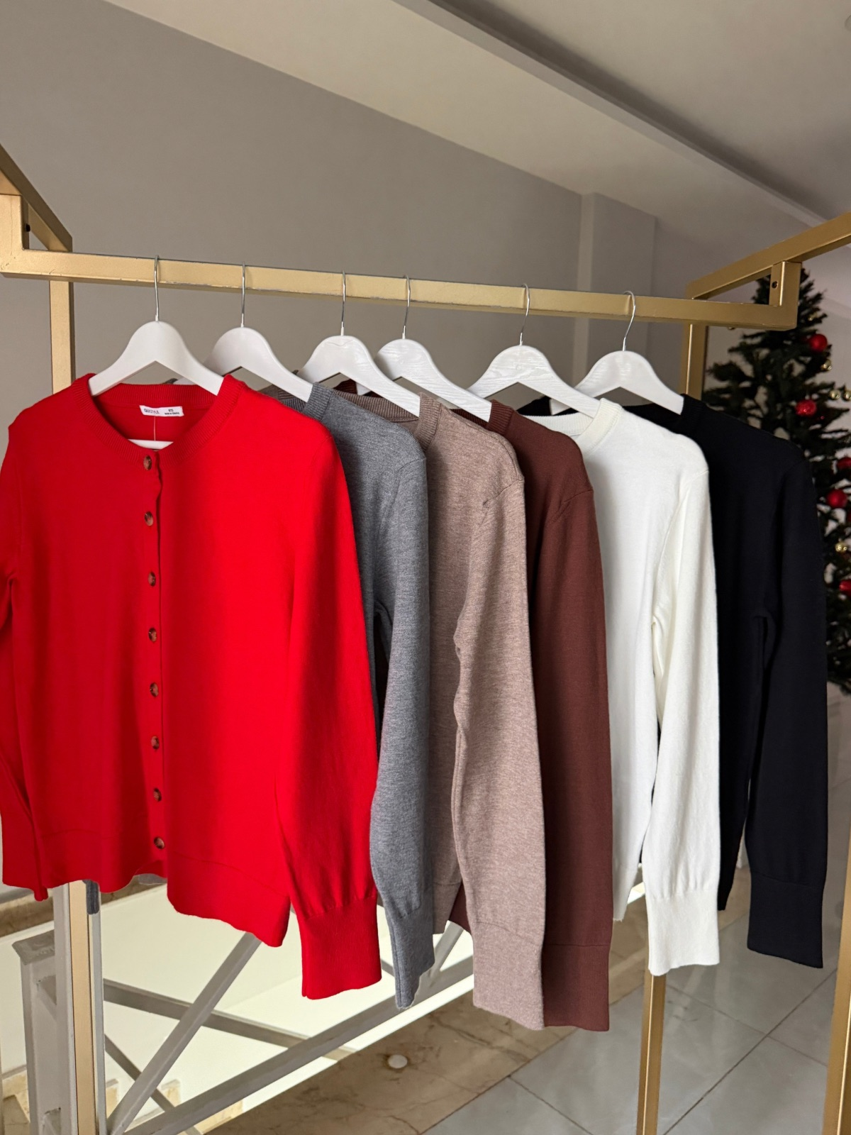 Bisiklet Yaka Düğmeli Triko Hırka - Ekru