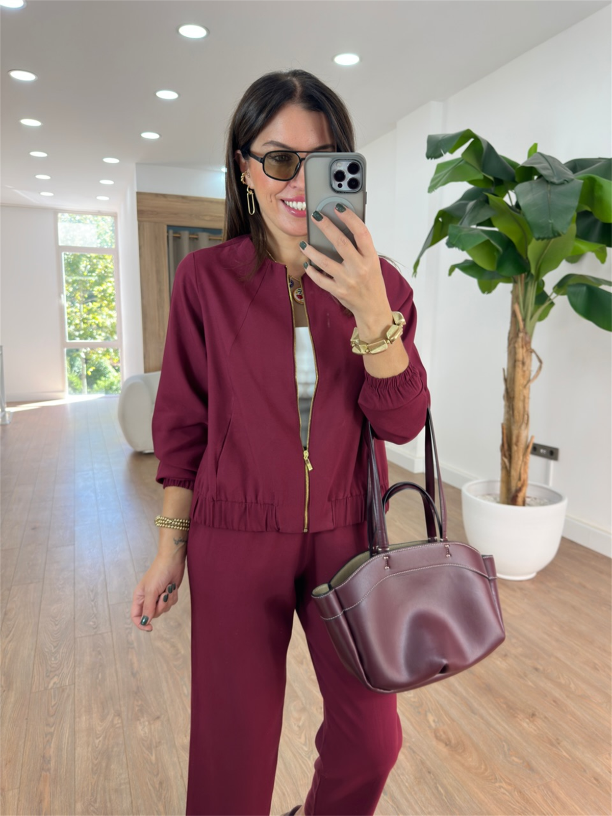 Fermuarlı Pantolon Ceket Takım - Bordo