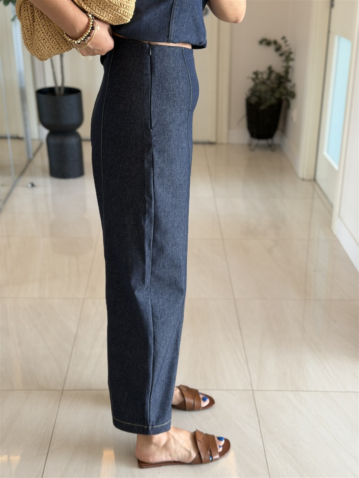 Kontrast Dikişli Likralı Baggy Jean