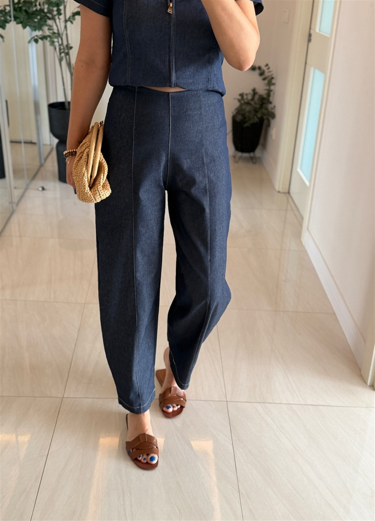 Kontrast Dikişli Likralı Baggy Jean