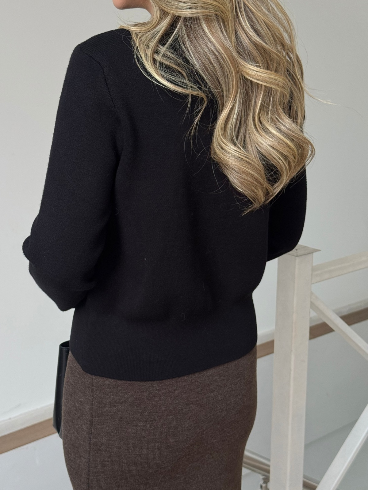 Bisiklet Yaka Düğmeli Triko Hırka - Siyah