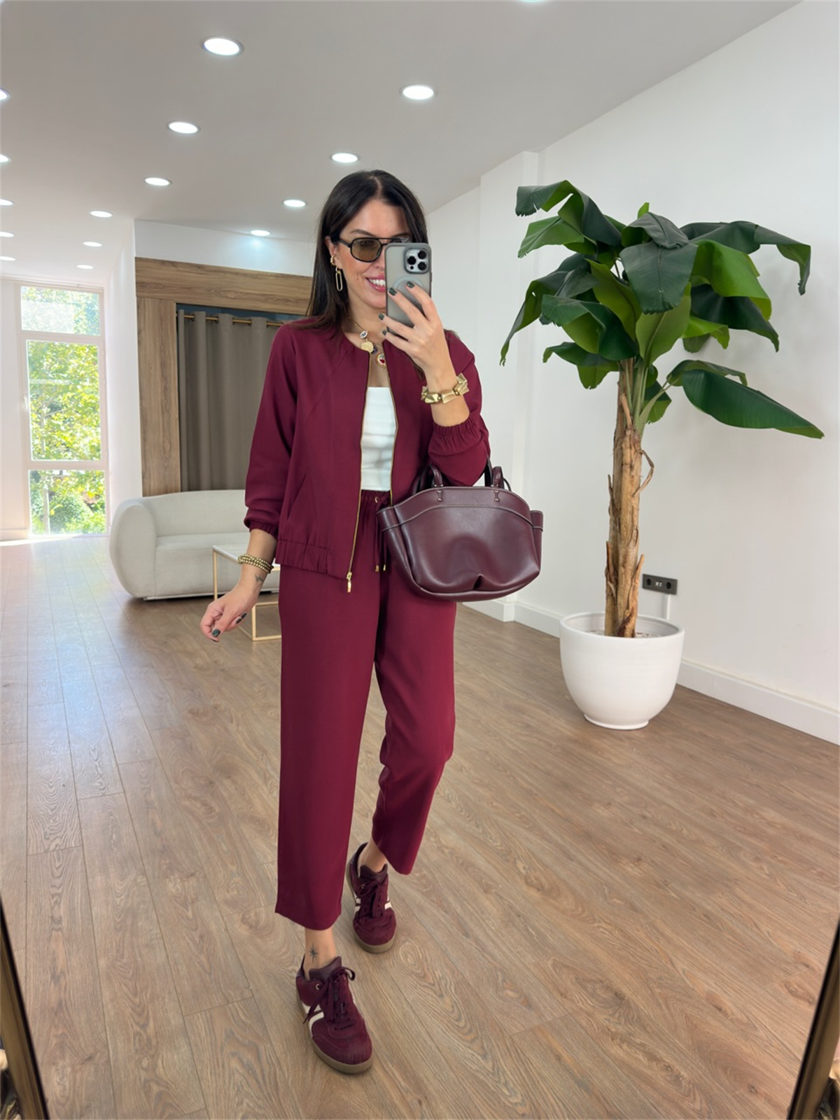 Fermuarlı Pantolon Ceket Takım - Bordo