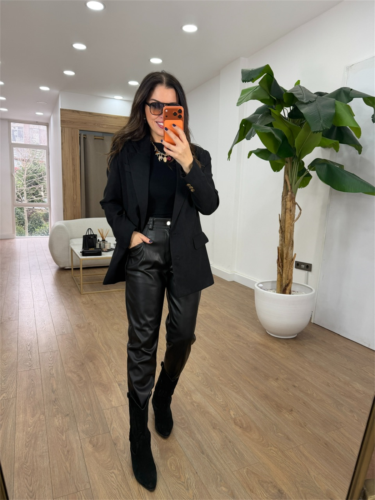 Cepli Deri Havuç Pantolon - Siyah