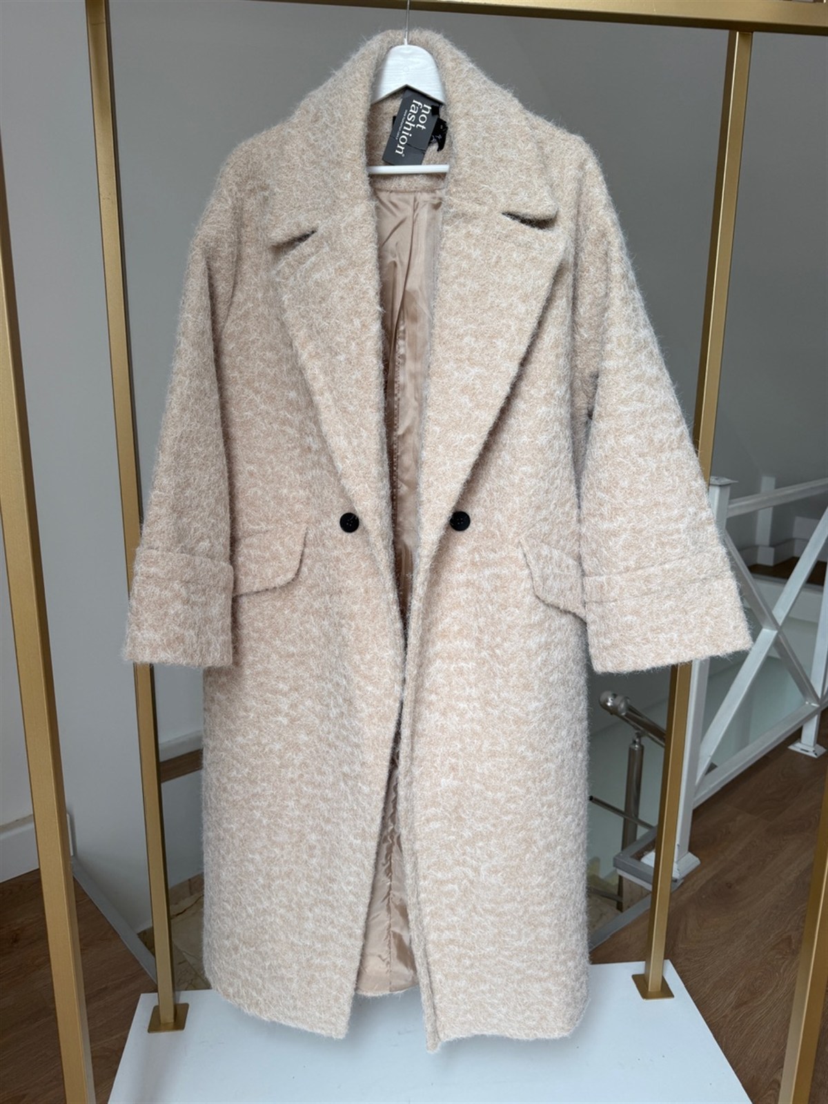 Cepli Uzun Buklet Kaban - Bej