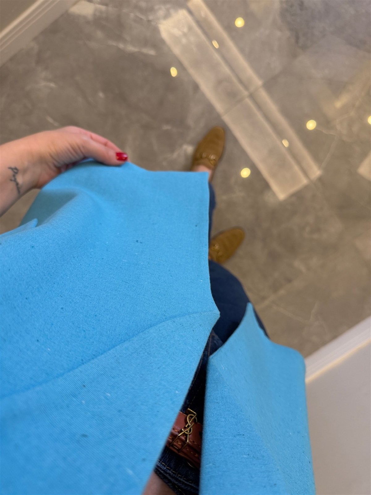 Astarı Çizgili Keten Ceket - Mavi