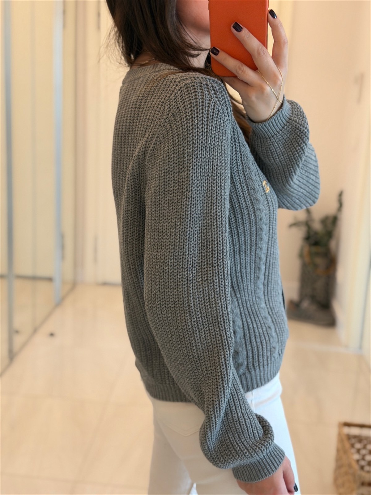 Marka Logolu Premium Hırka-Gri