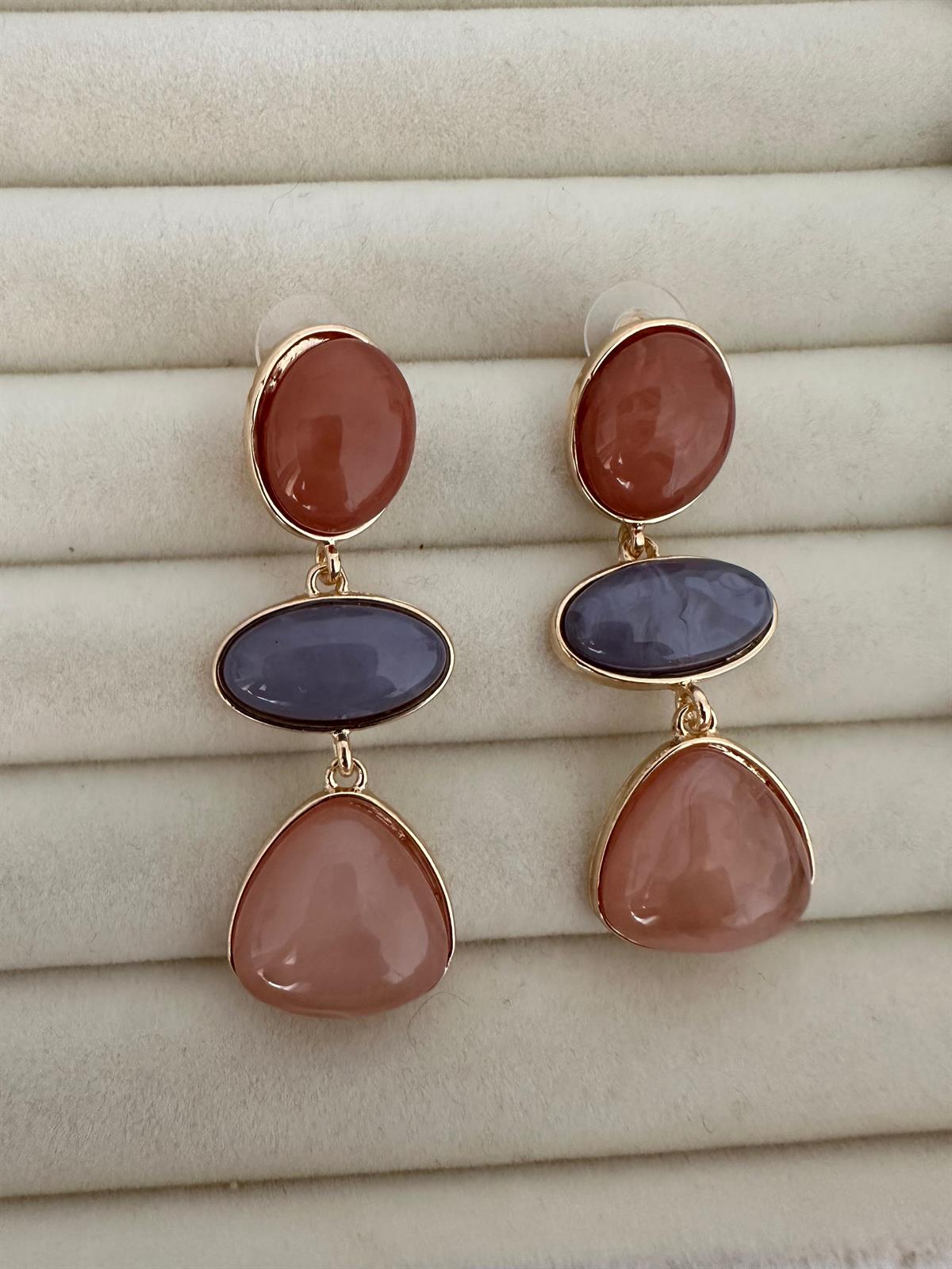 Açık Kahve İncili Gold Detay Tasarım Küpe