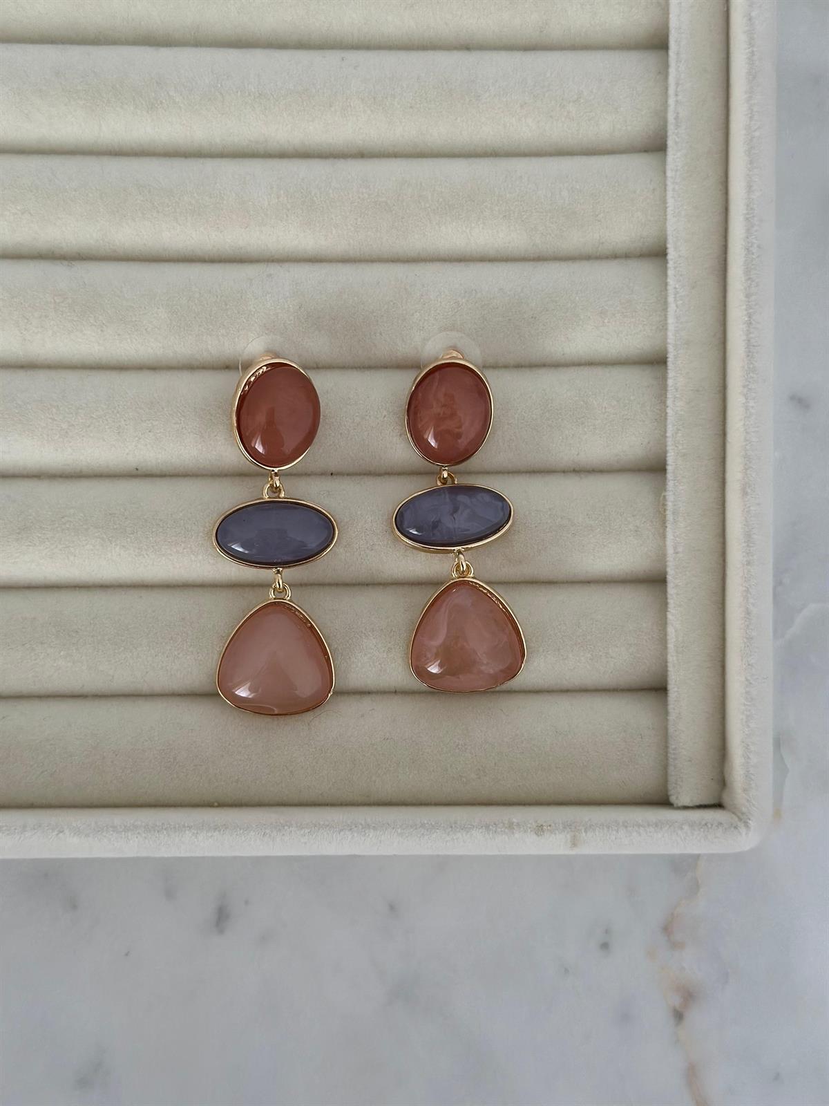 Açık Kahve İncili Gold Detay Tasarım Küpe