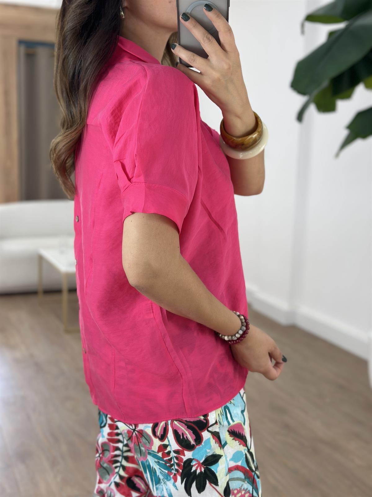 Arkası Düğme Detaylı %100 Modal Gömlek - Fuşya