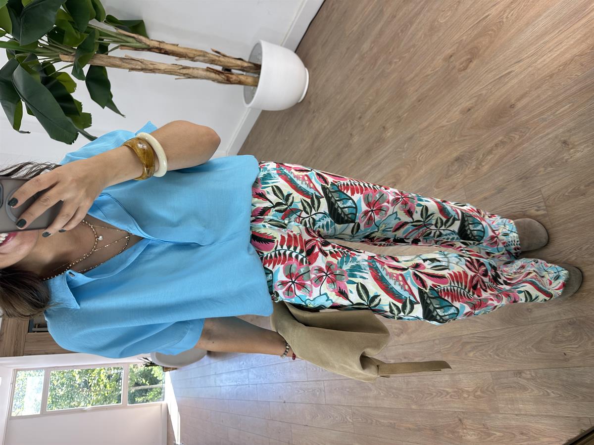 Arkası Düğme Detaylı %100 Modal Gömlek - Turkuaz