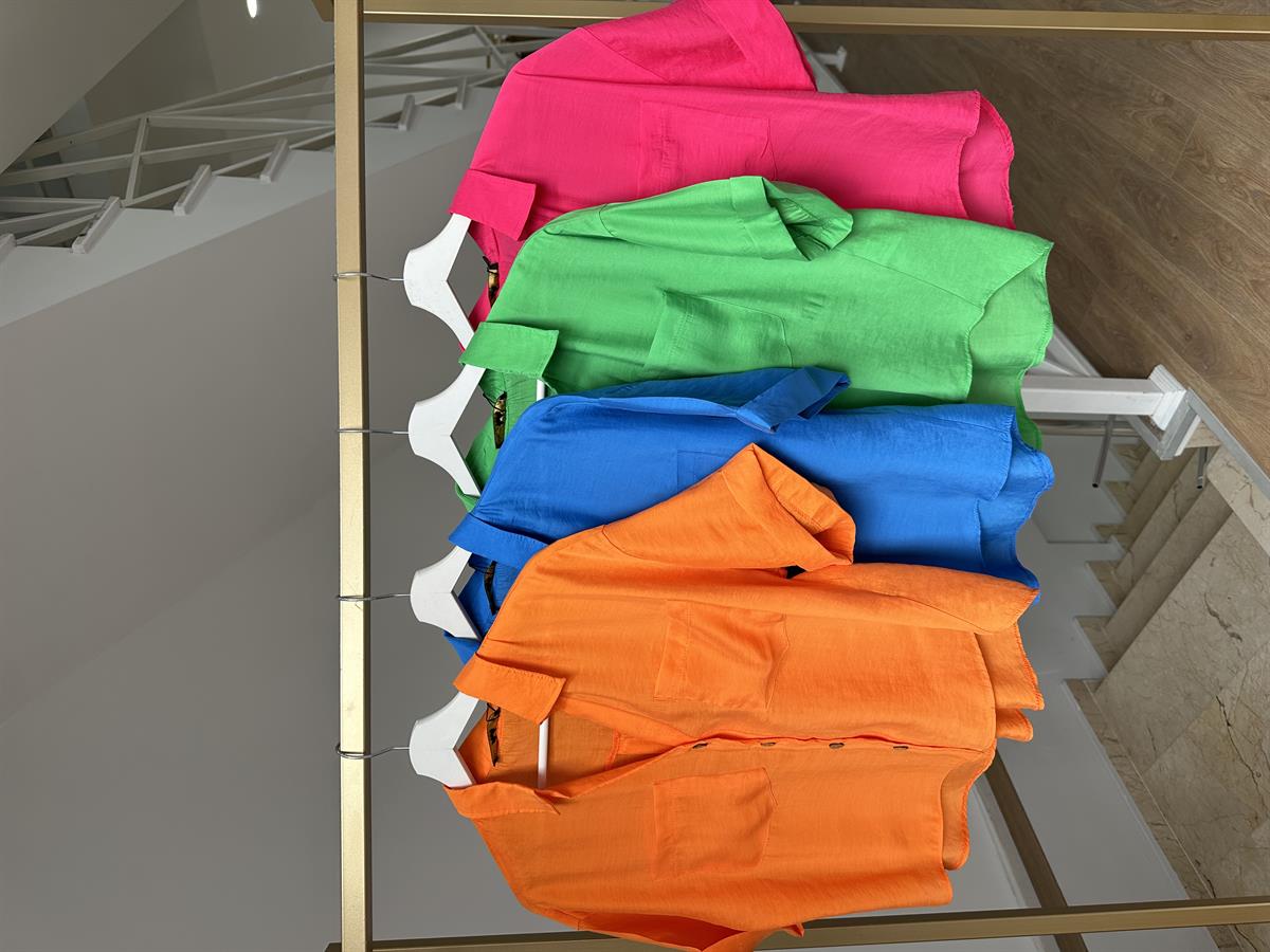 Ahşap Düğmeli Tnsel Gömlek-Pembe