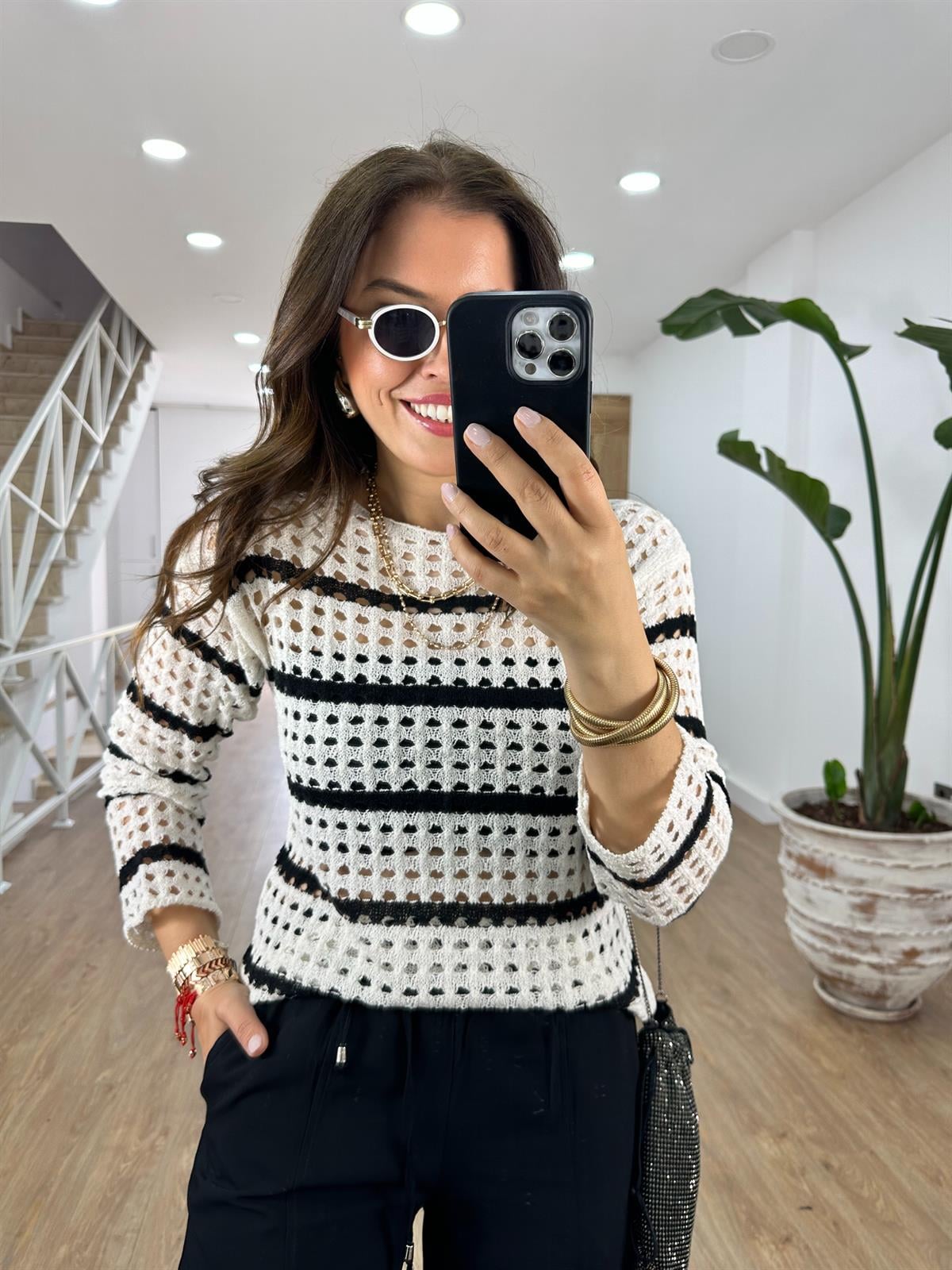 Ajurlu Çizgili Triko