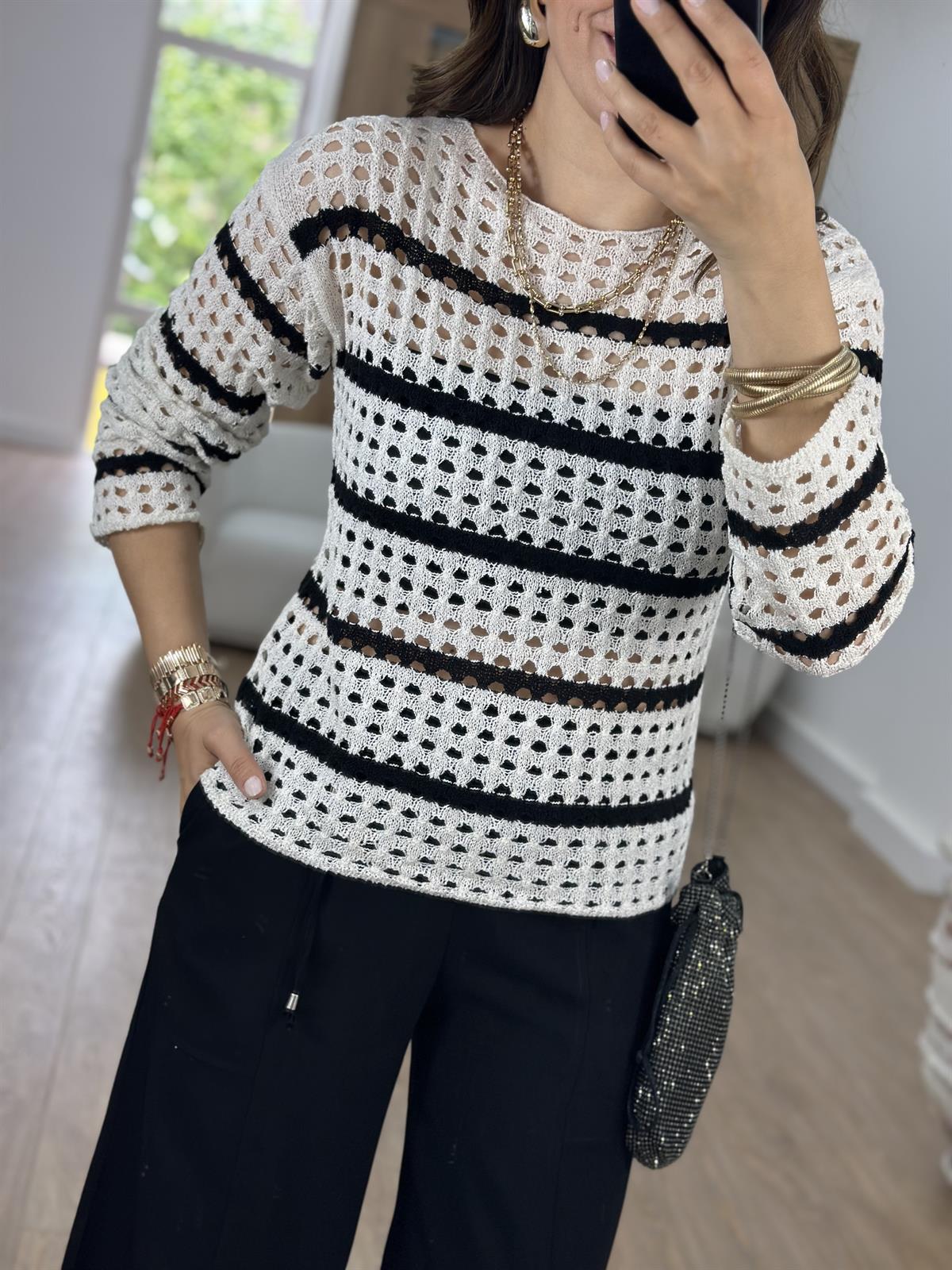 Ajurlu Çizgili Triko