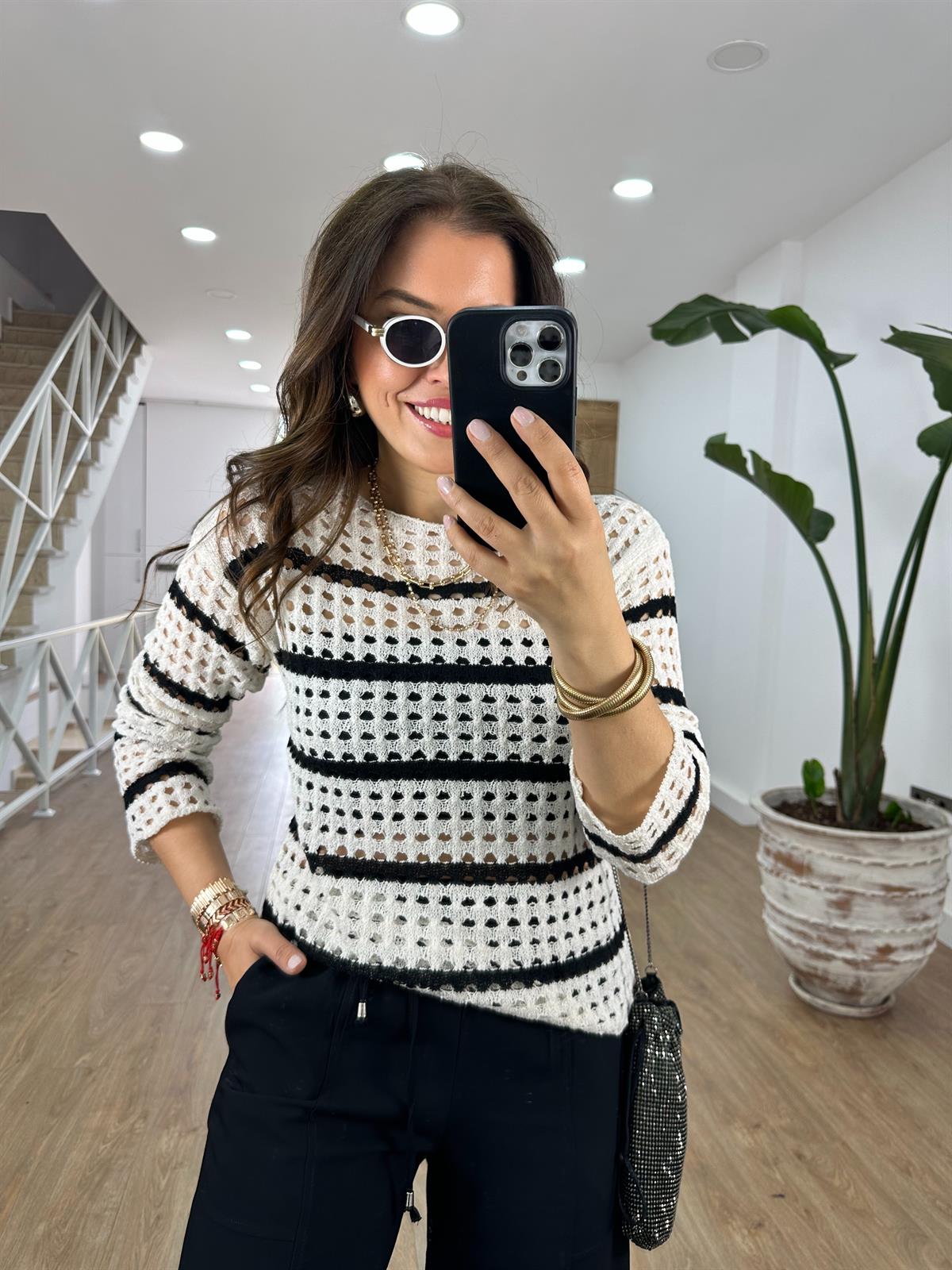 Ajurlu Çizgili Triko