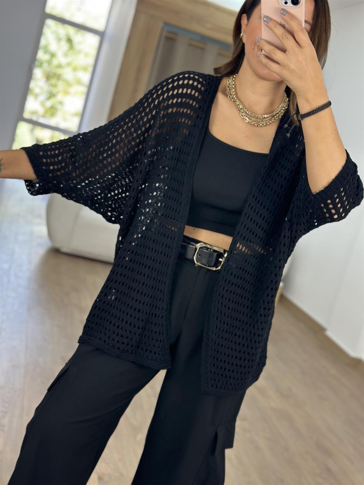 Ajurlu Salaş Hırka-Siyah