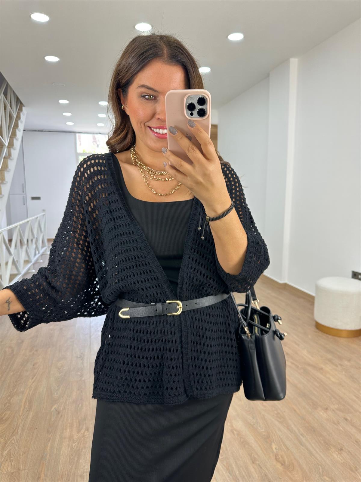 Ajurlu Salaş Hırka-Siyah