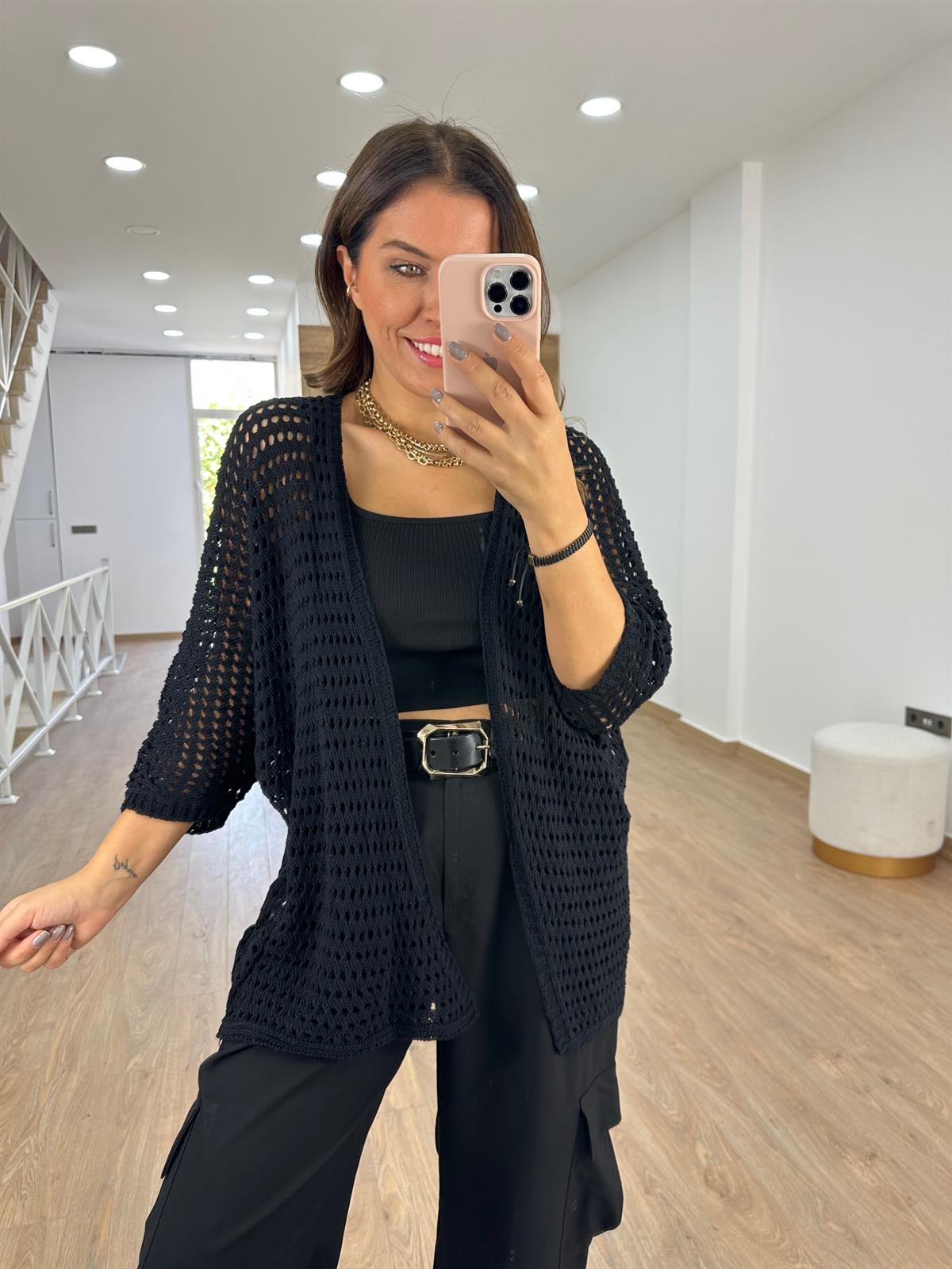 Ajurlu Salaş Hırka-Siyah