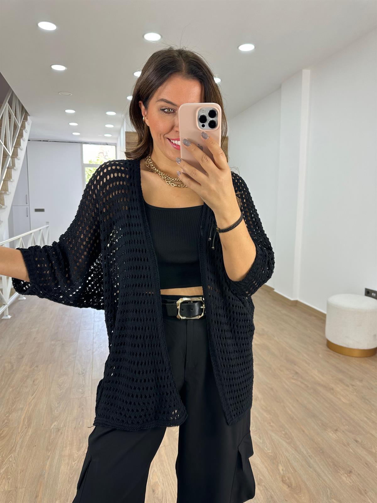 Ajurlu Salaş Hırka-Siyah