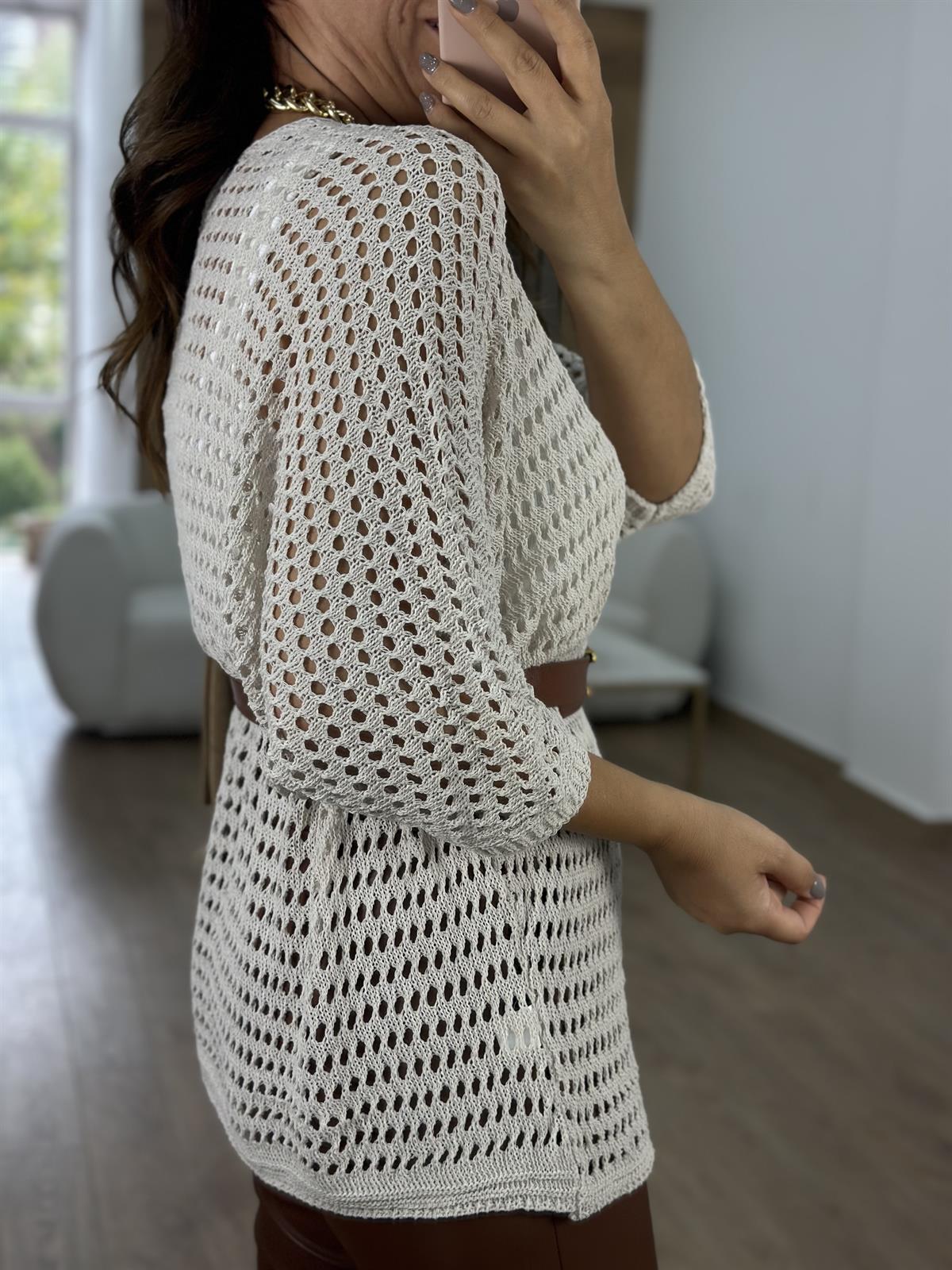 Ajurlu Salaş Hırka-Krem