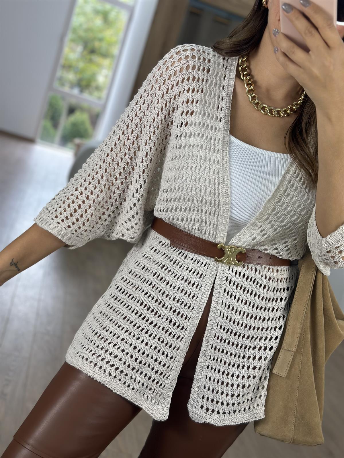 Ajurlu Salaş Hırka-Krem