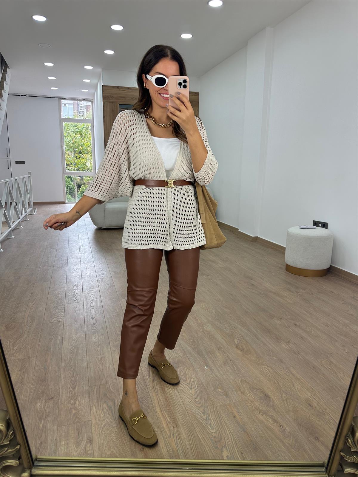 Ajurlu Salaş Hırka-Krem