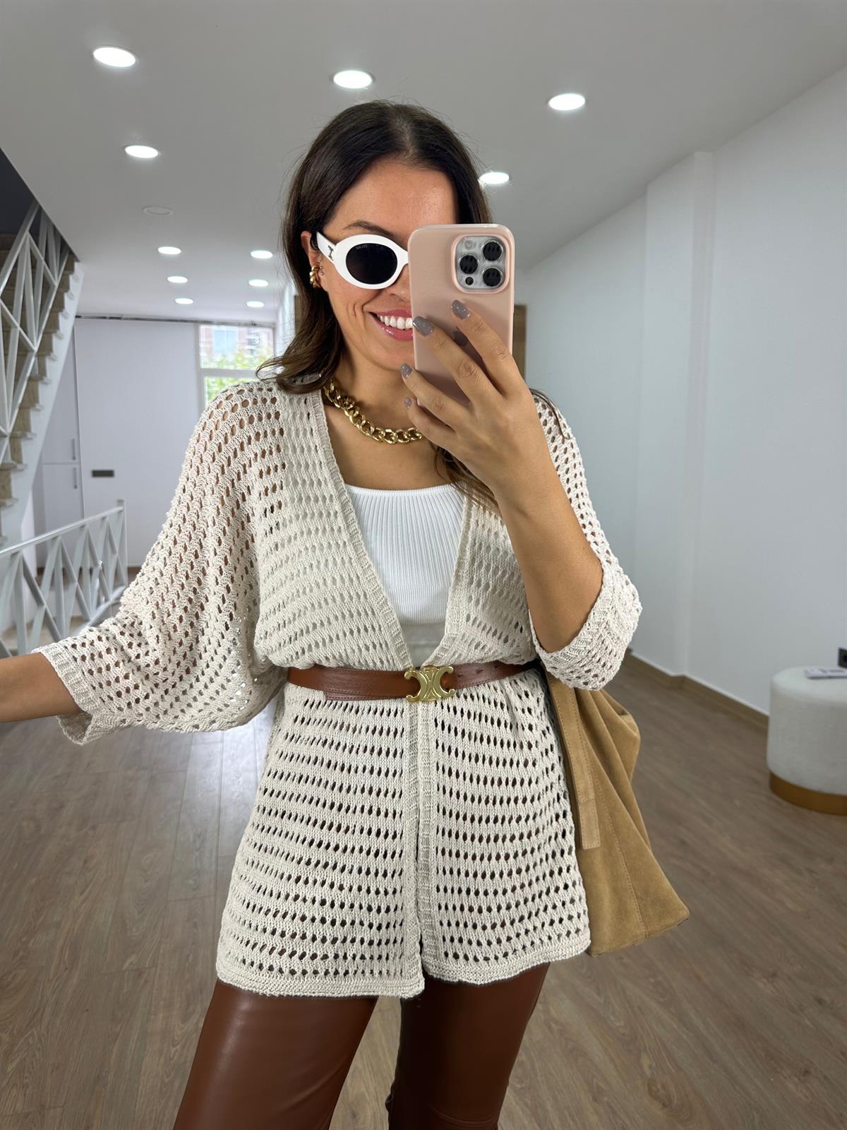 Ajurlu Salaş Hırka-Krem