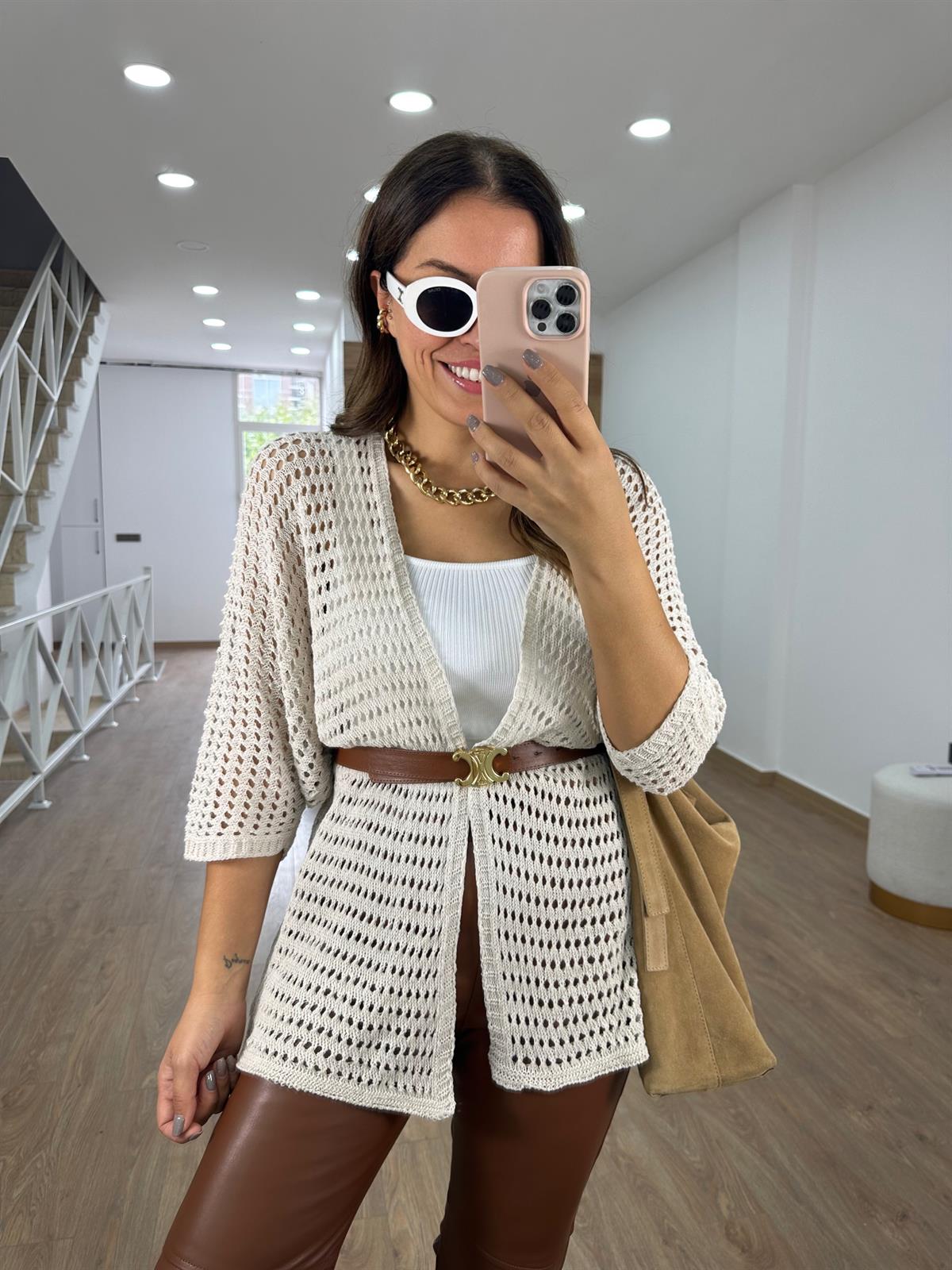 Ajurlu Salaş Hırka-Krem