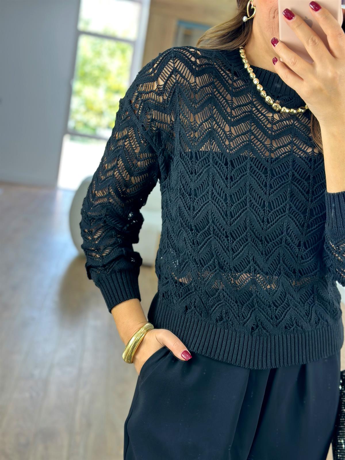 Ajurlu Triko Kazak-Siyah