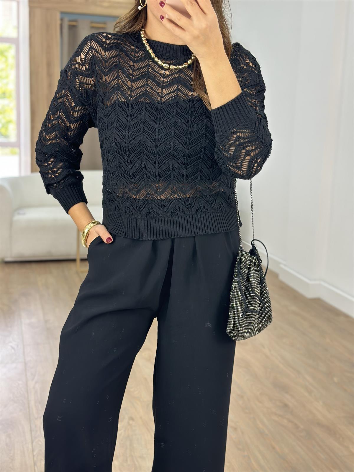 Ajurlu Triko Kazak-Siyah