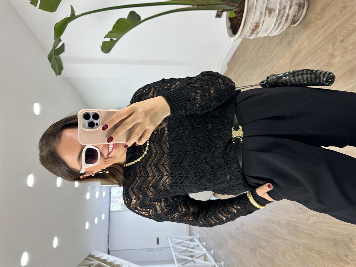 Ajurlu Triko Kazak-Siyah