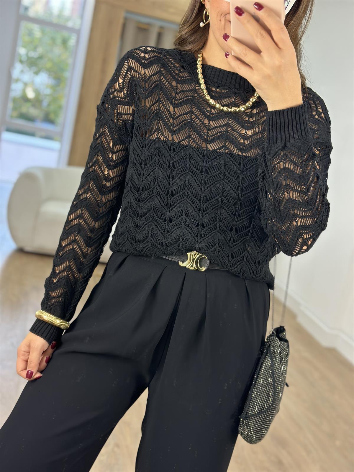 Ajurlu Triko Kazak-Siyah