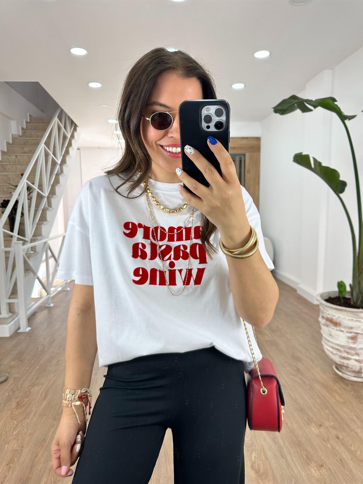 Amore Baskılı Tişört-Kırmızı