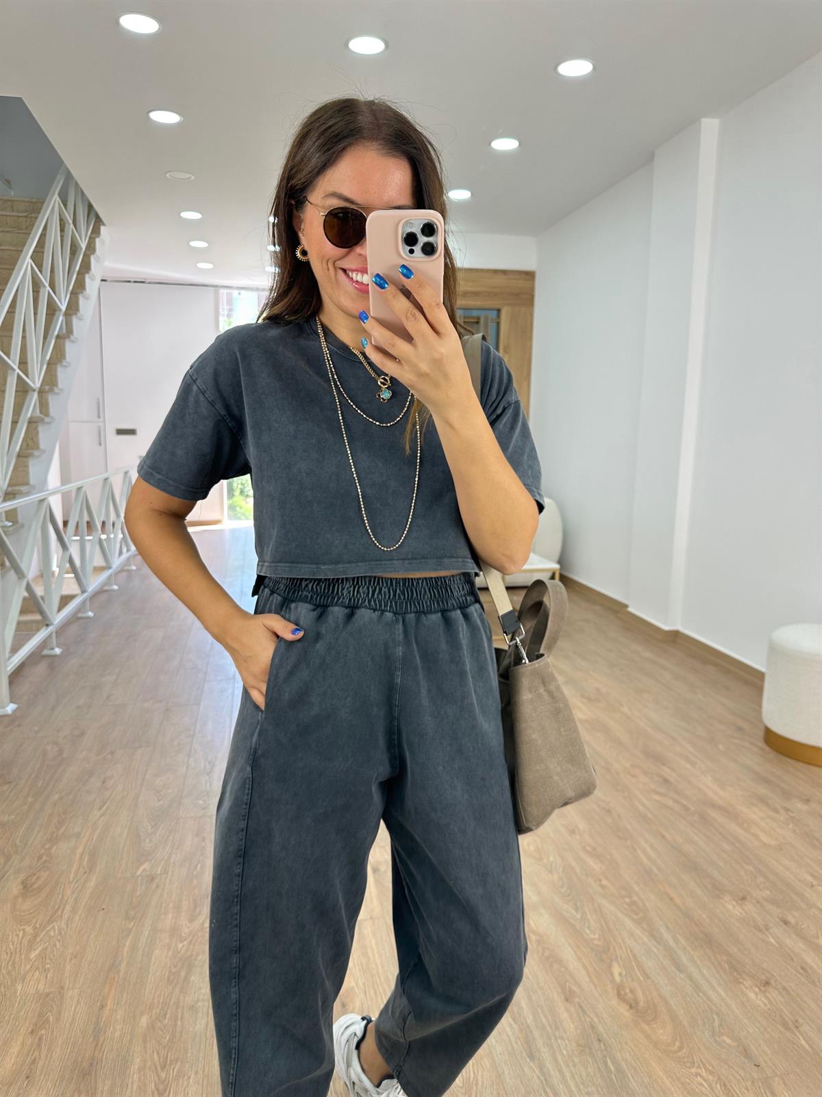 Antrasit Yıkamalı Şalvar Takım