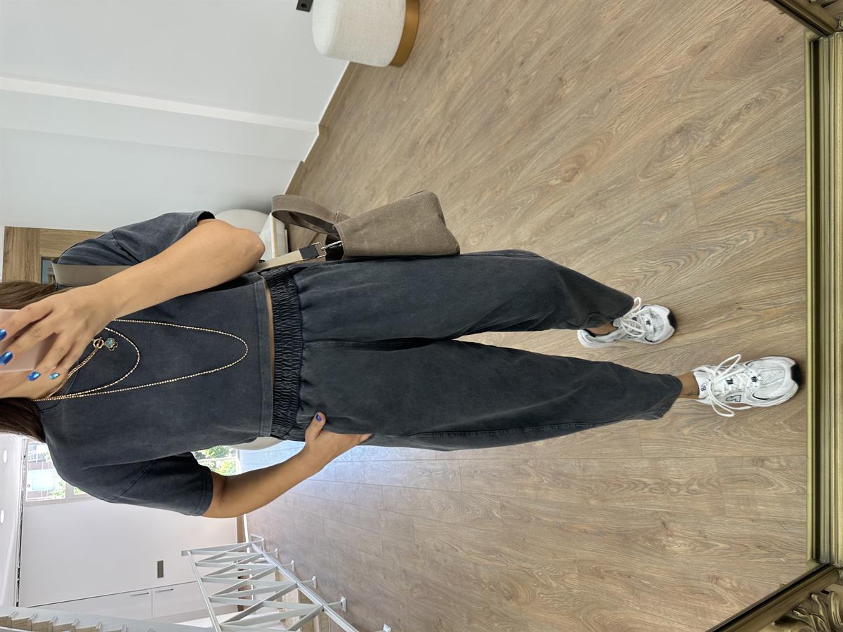 Antrasit Yıkamalı Şalvar Takım