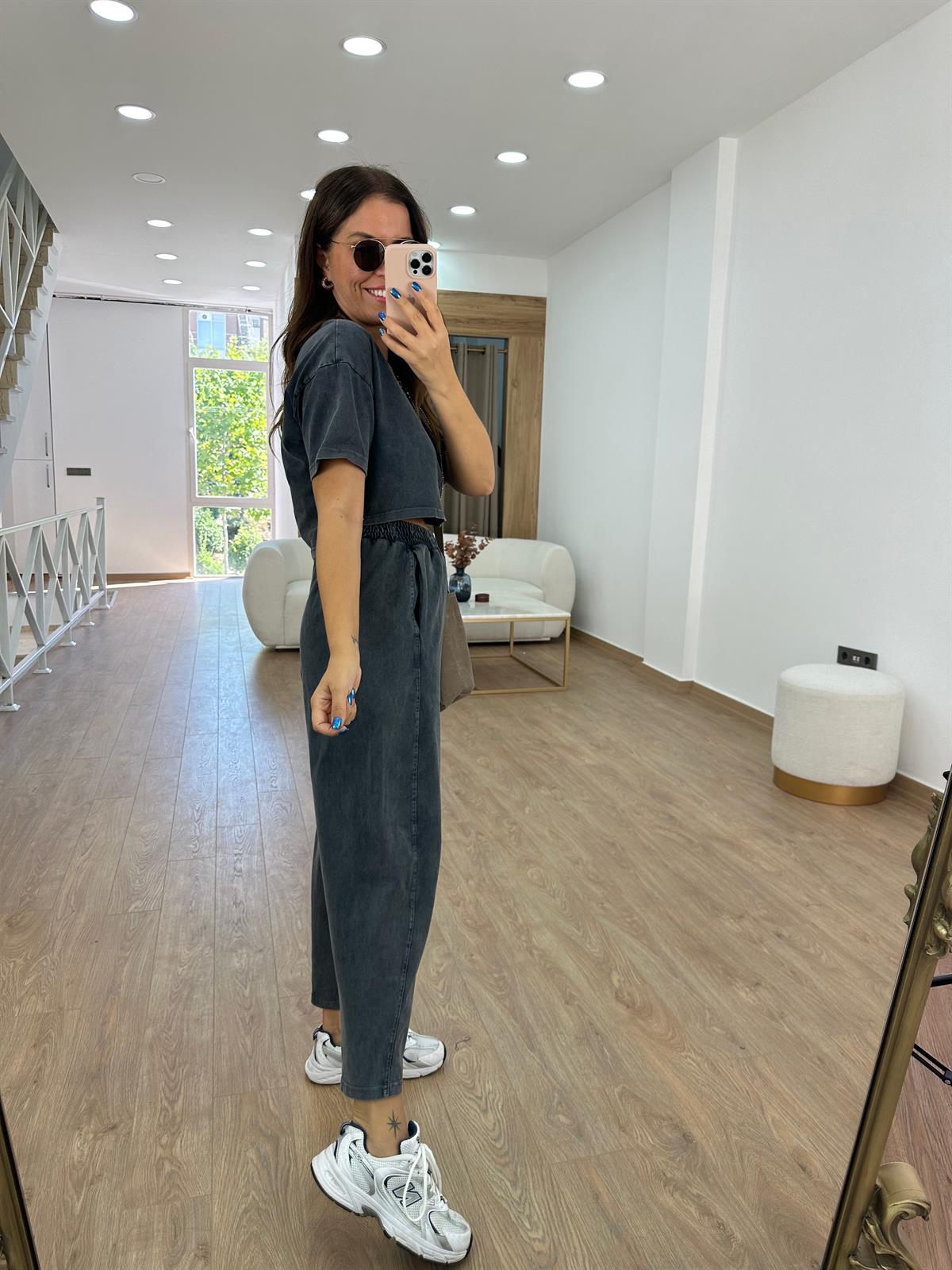 Antrasit Yıkamalı Şalvar Takım