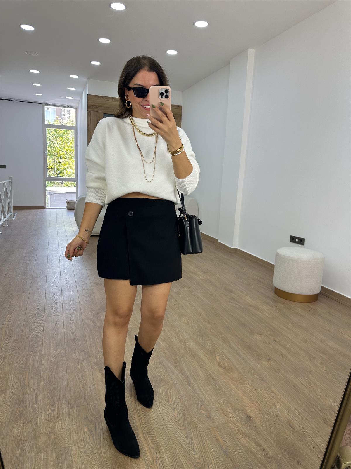 Anvelop Kaşe Etek-Siyah