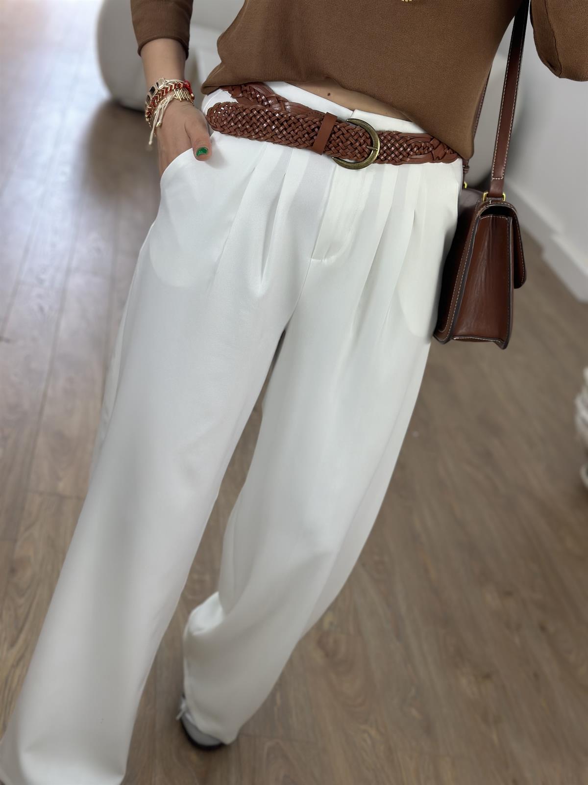 Arka Beli Lastikli Çift Pileli Palazzo Pantolon