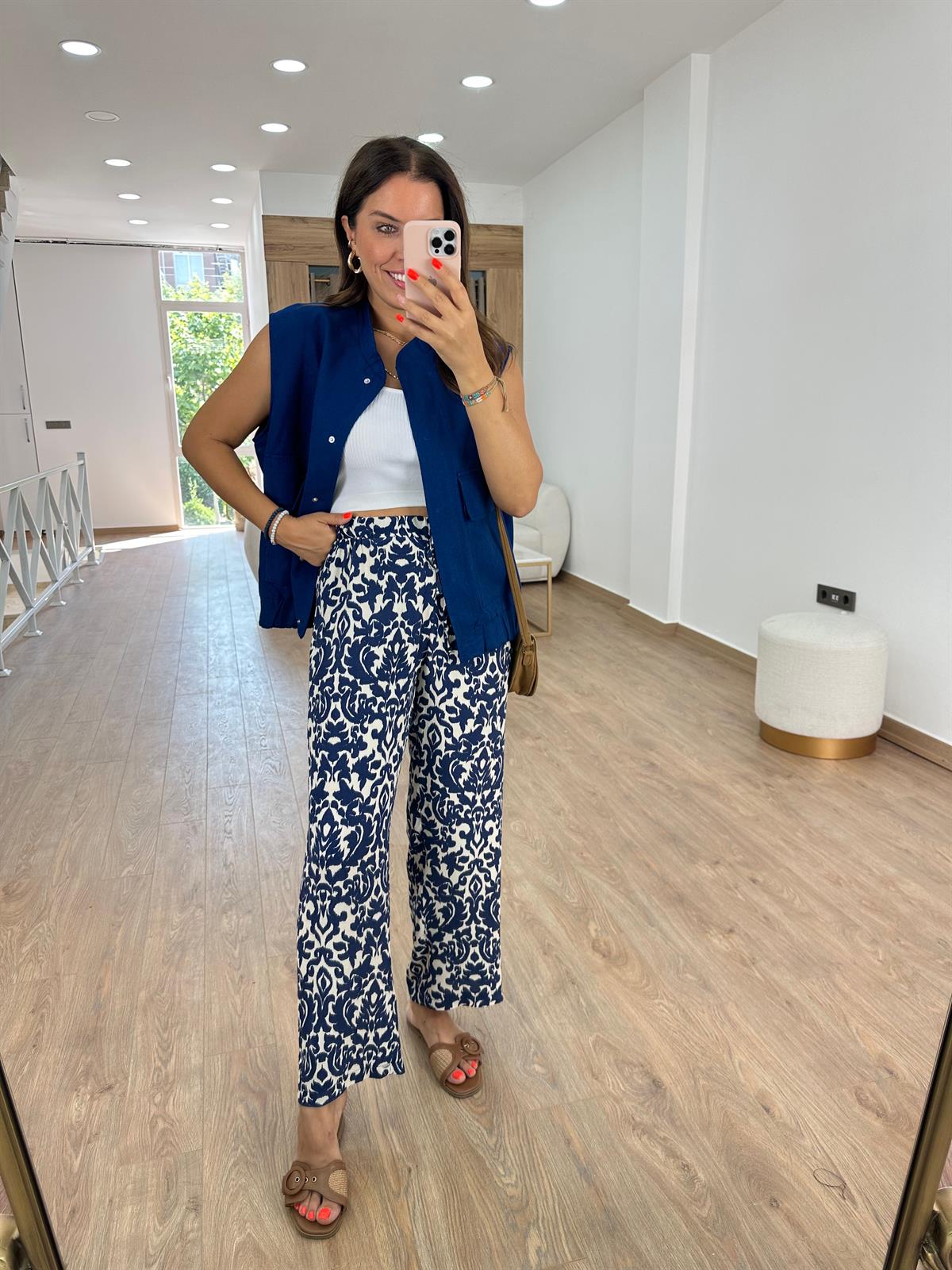 Arka Beli Lastikli Desenli Tnsel Pantolon