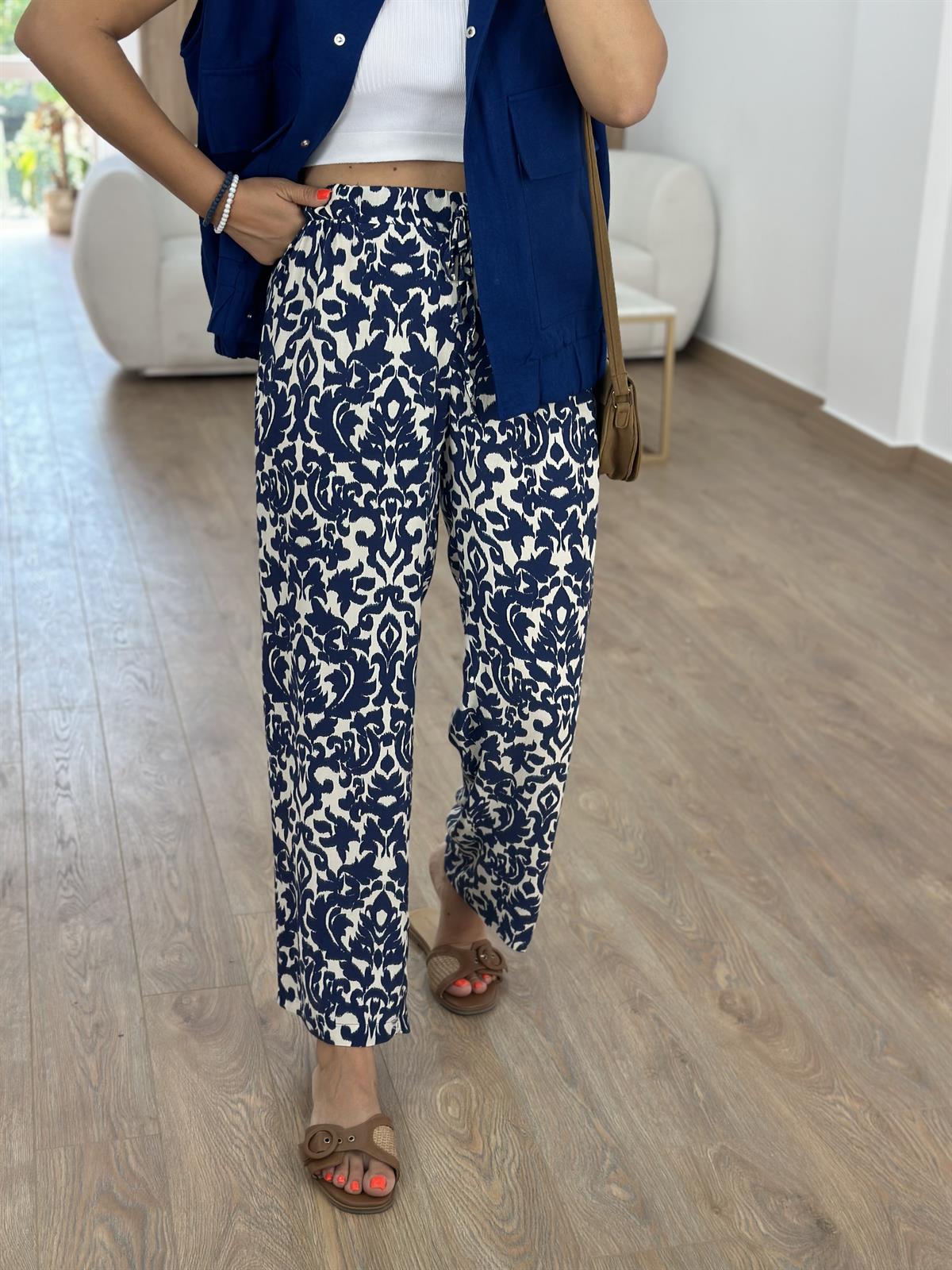 Arka Beli Lastikli Desenli Tnsel Pantolon