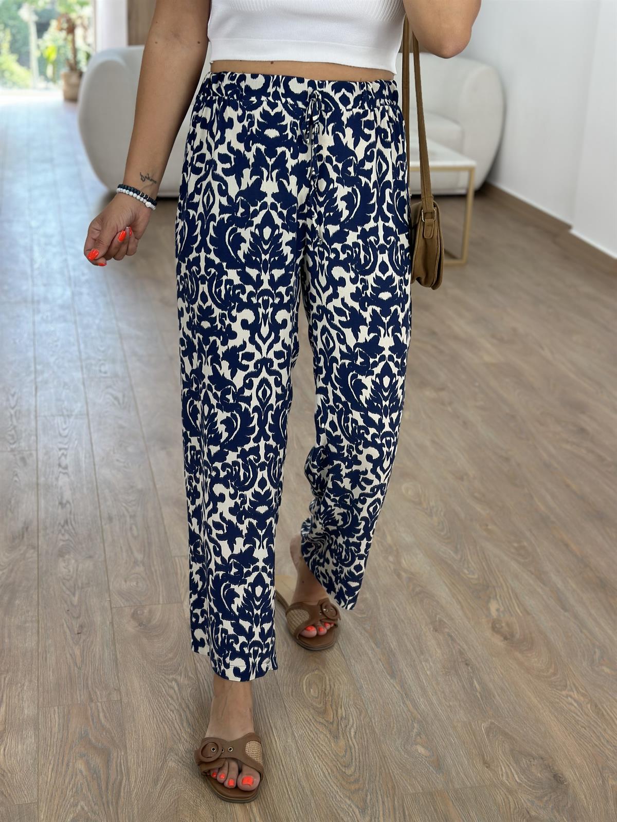 Arka Beli Lastikli Desenli Tnsel Pantolon