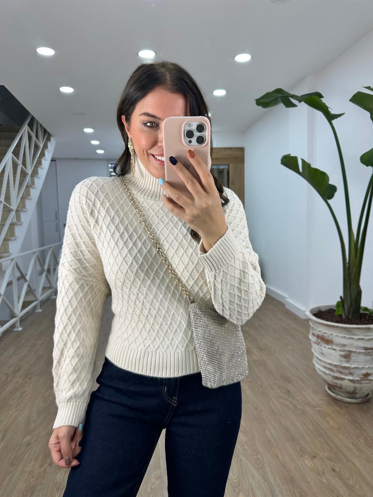 Arkadan Bağlamalı Triko Kazak-Bej